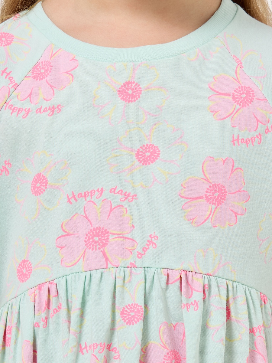 Round Neck Short Sleeves Knee Length A-Line Dress with Floral Print