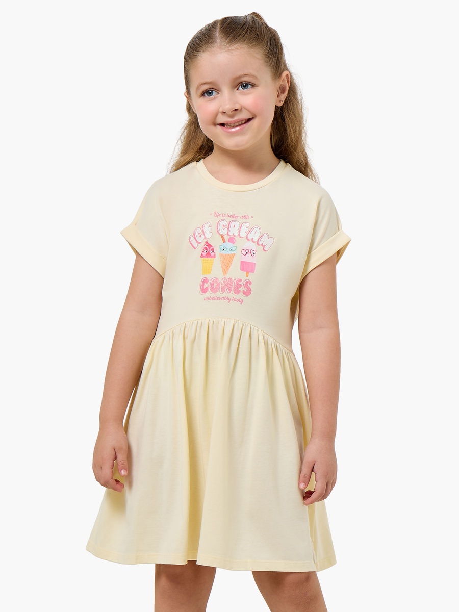 Round Neck Short Sleeves Knee Length A-Line Dress with Ice Cream Print