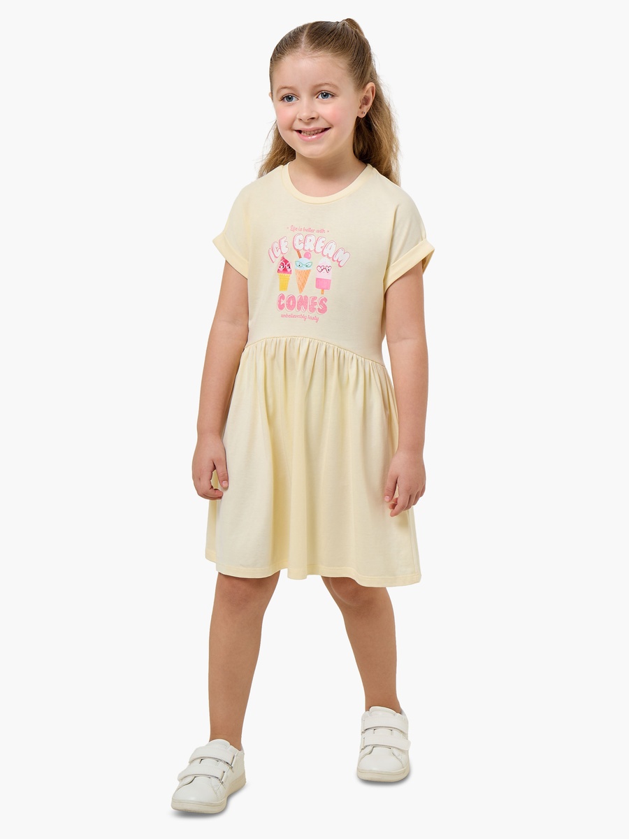 Round Neck Short Sleeves Knee Length A-Line Dress with Ice Cream Print