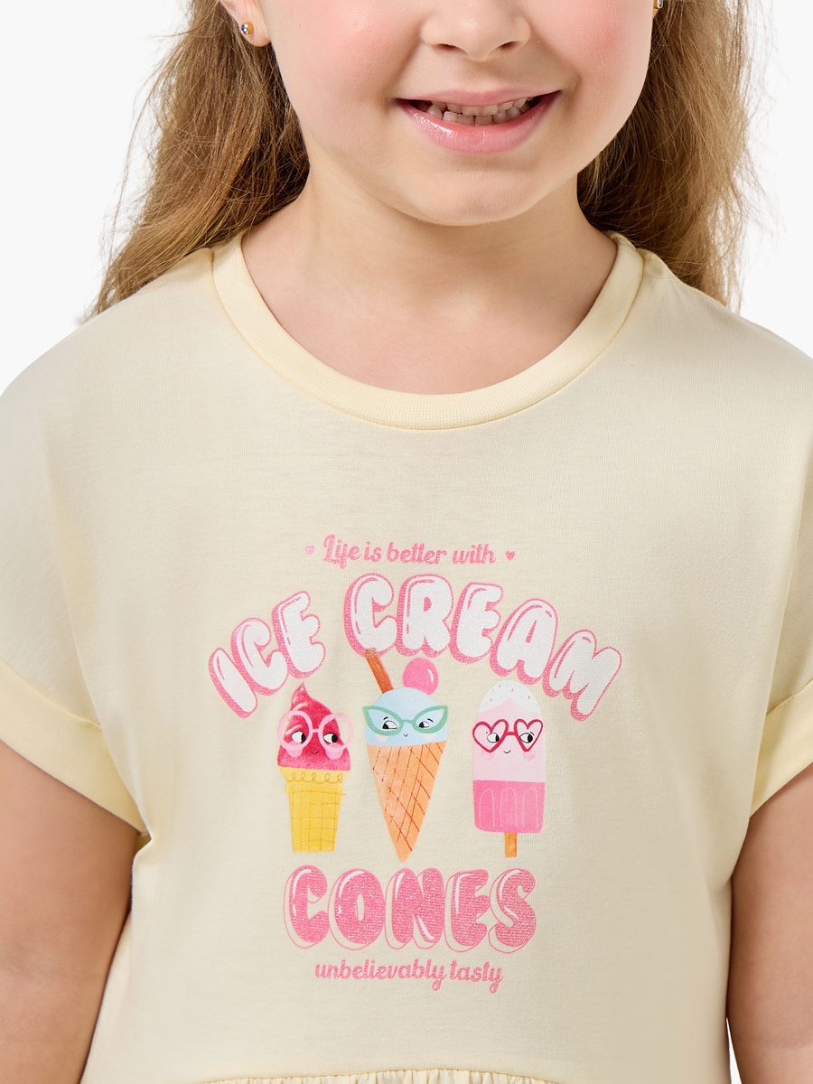 Round Neck Short Sleeves Knee Length A-Line Dress with Ice Cream Print