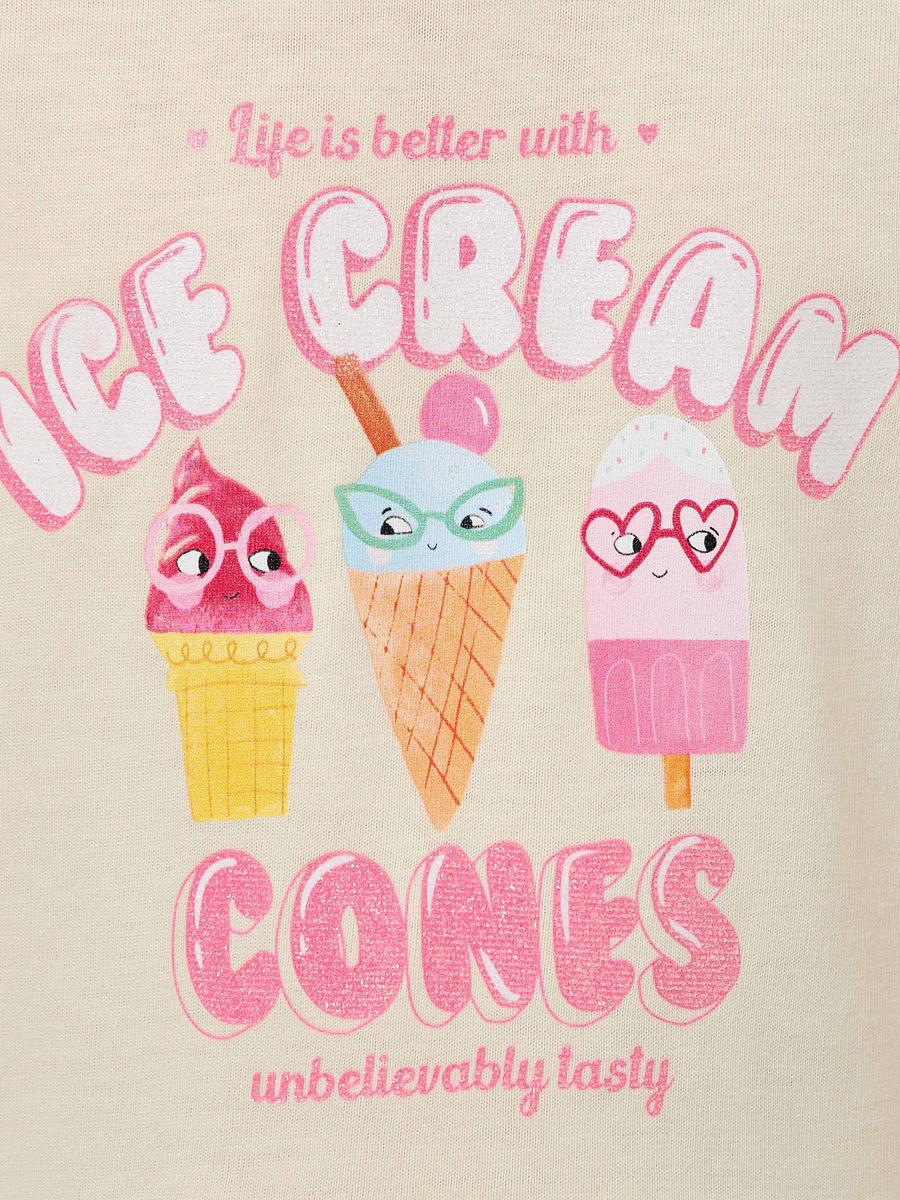 Round Neck Short Sleeves Knee Length A-Line Dress with Ice Cream Print