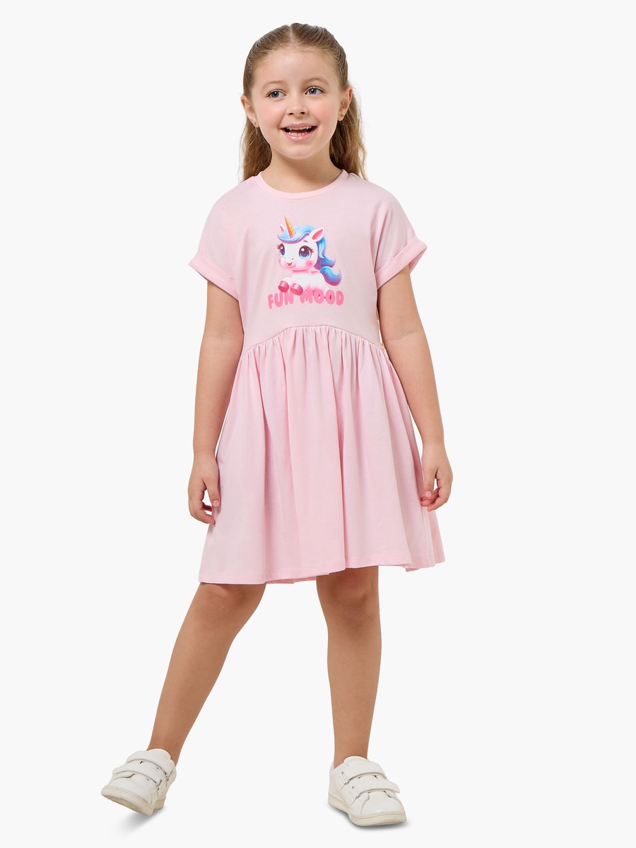 Round Neck Short Sleeves Knee Length A-Line Dress with Unicorn Print
