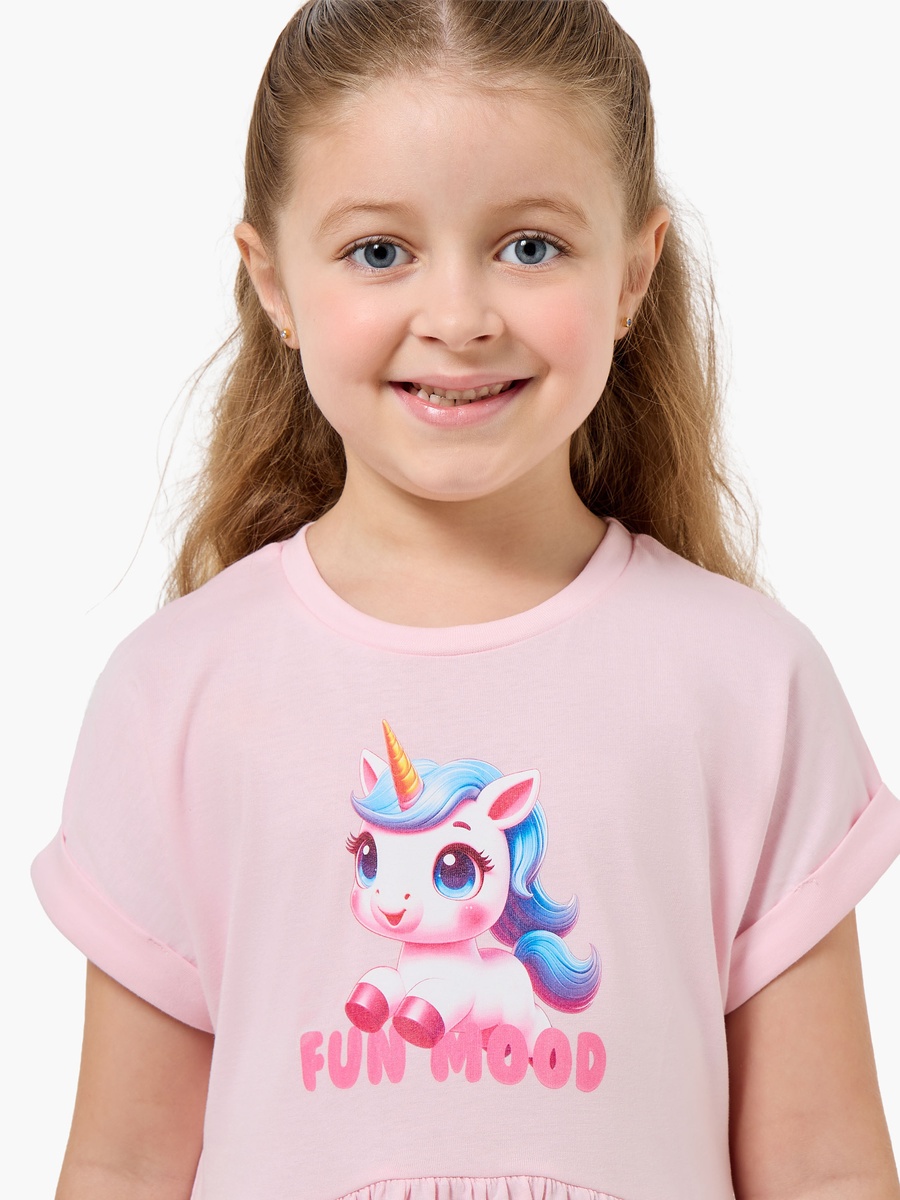 Round Neck Short Sleeves Knee Length A-Line Dress with Unicorn Print