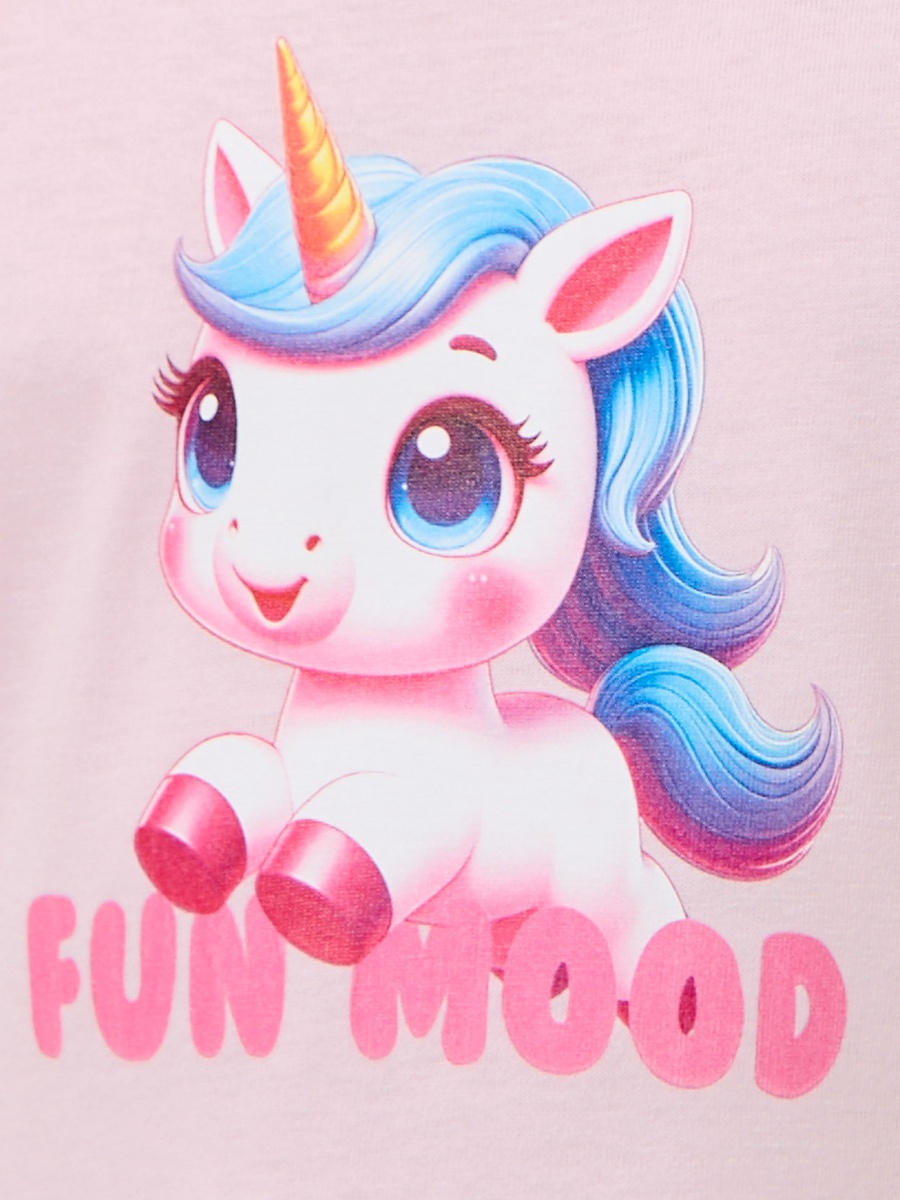 Round Neck Short Sleeves Knee Length A-Line Dress with Unicorn Print