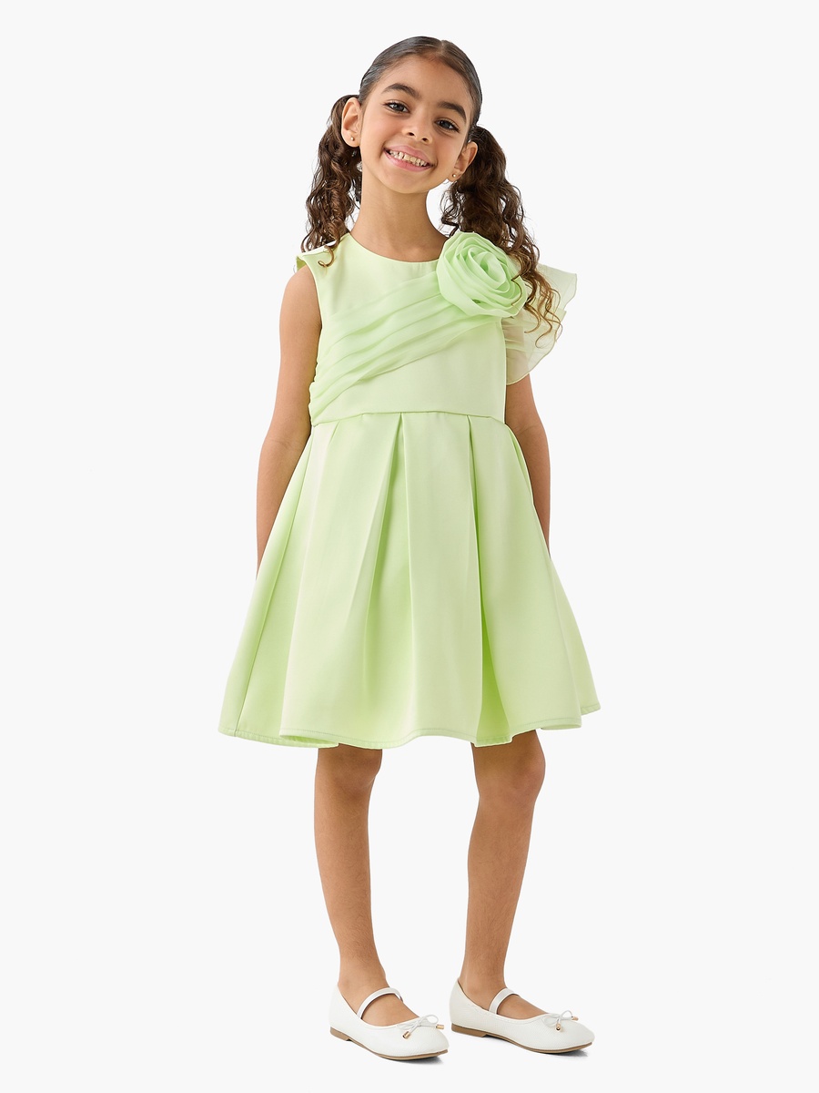 Round Neck Sleeveless Dress with Floral Accent