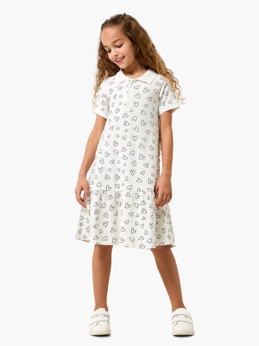 Collared Short Sleeves Knee Length Polo Dress with Heart Print