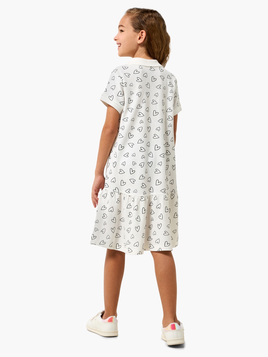 Collared Short Sleeves Knee Length Polo Dress with Heart Print
