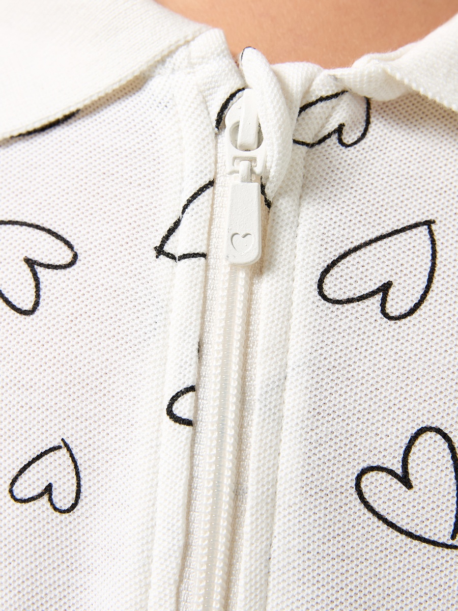 Collared Short Sleeves Knee Length Polo Dress with Heart Print