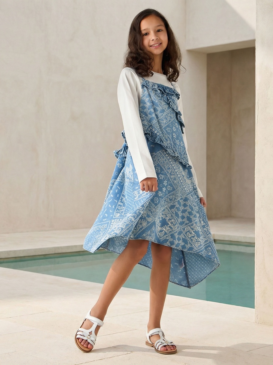 Round Neck Long Sleeves A-Line Dress with Top