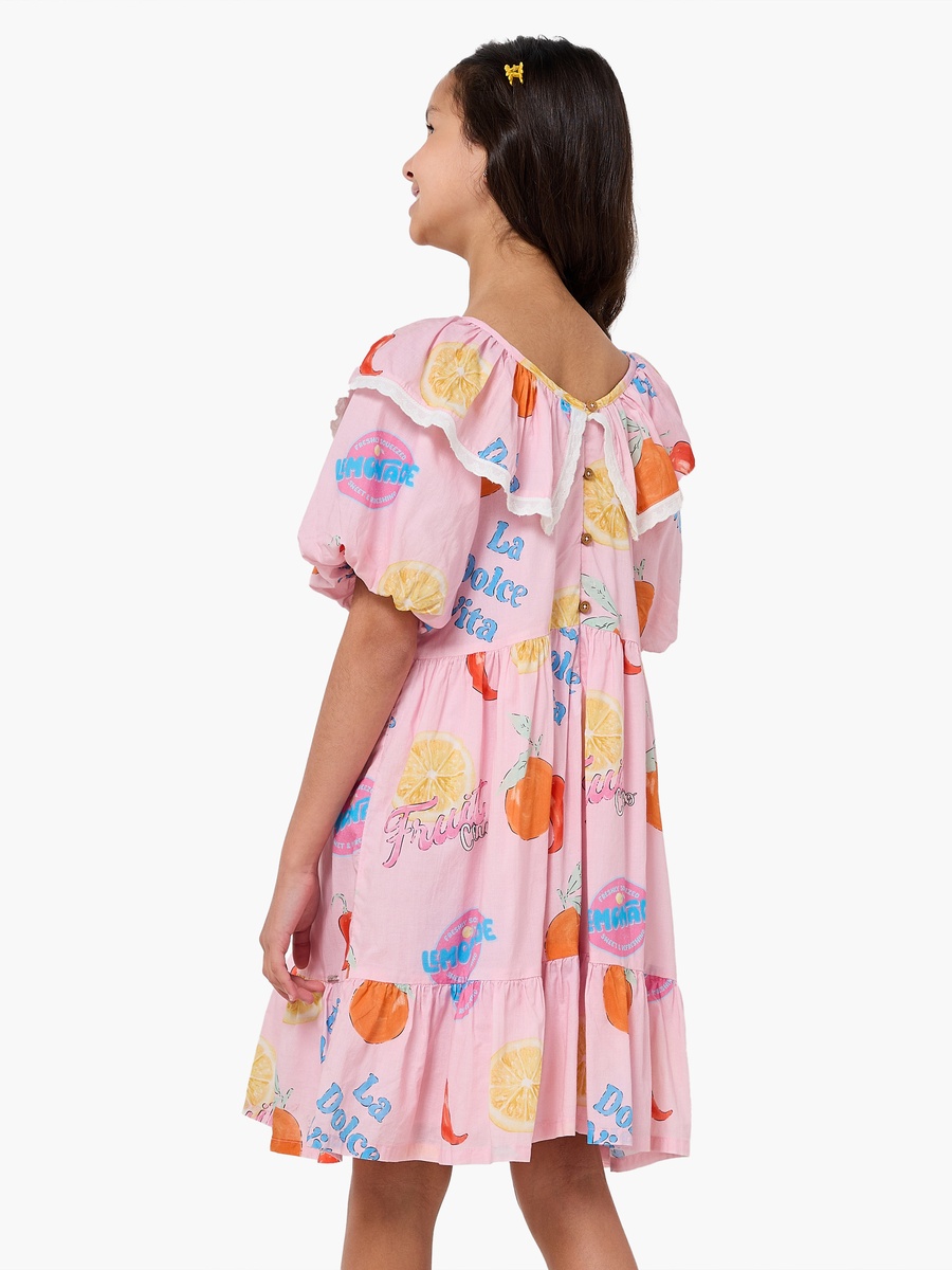Ruffle Collar Short Sleeves Knee Length A-Line Dress with Print