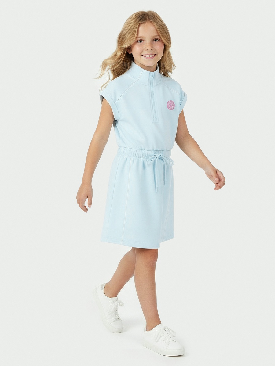 High Neck Sleeveless Midi Dress with Drawstring Waist