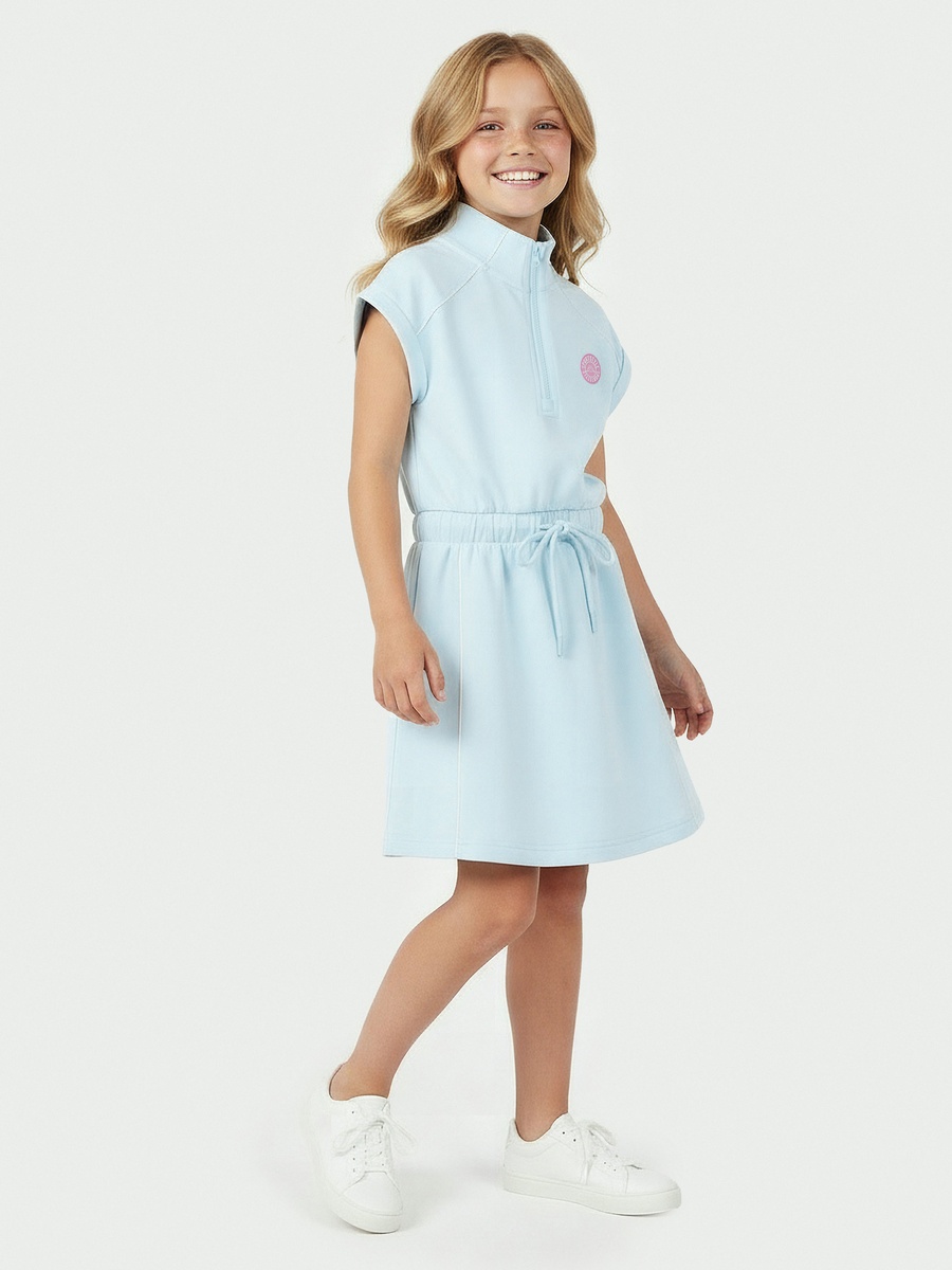 High Neck Sleeveless Midi Dress with Drawstring Waist