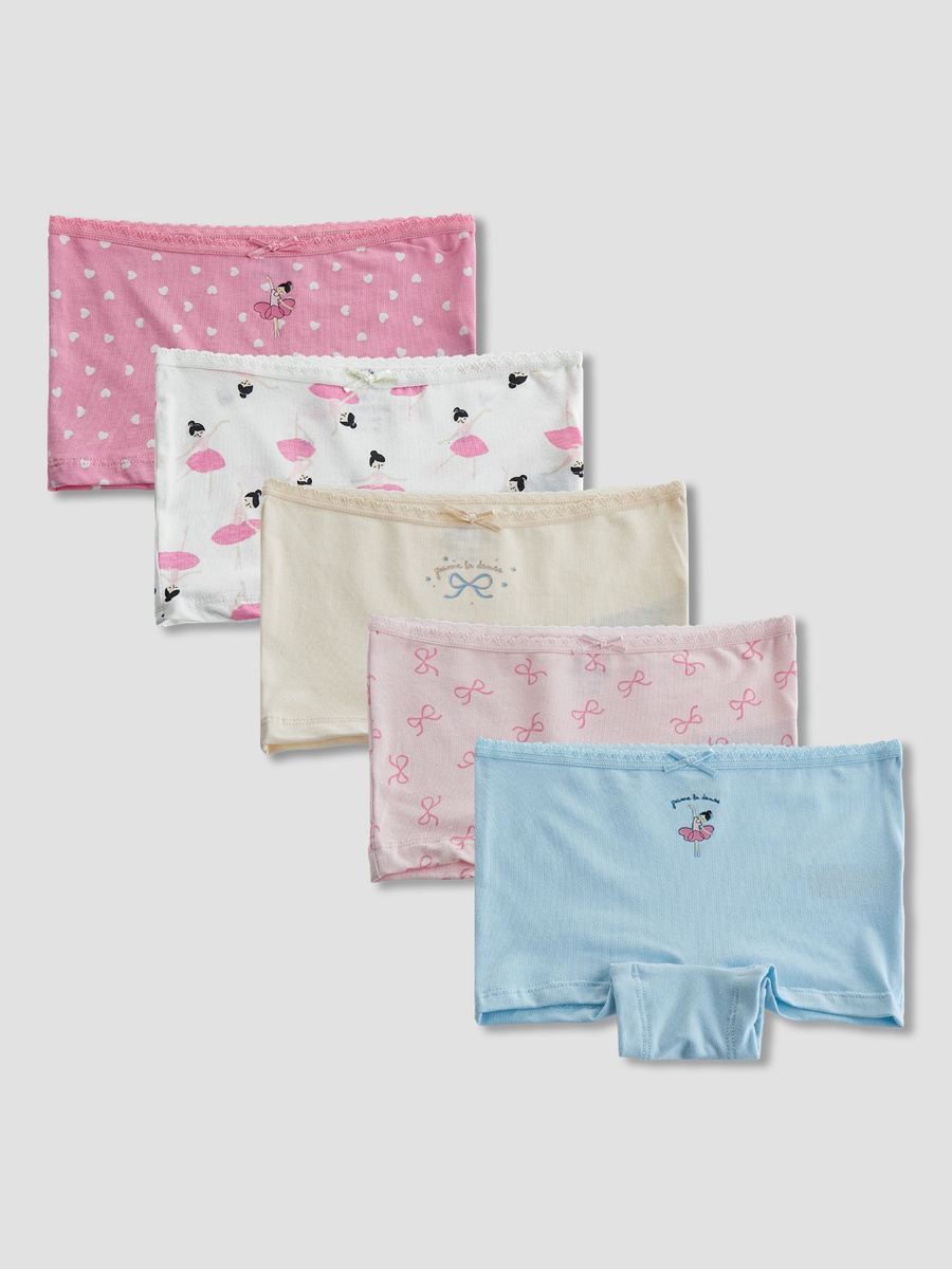 Pack of 5 Cotton Boyshorts with Ballerina Print