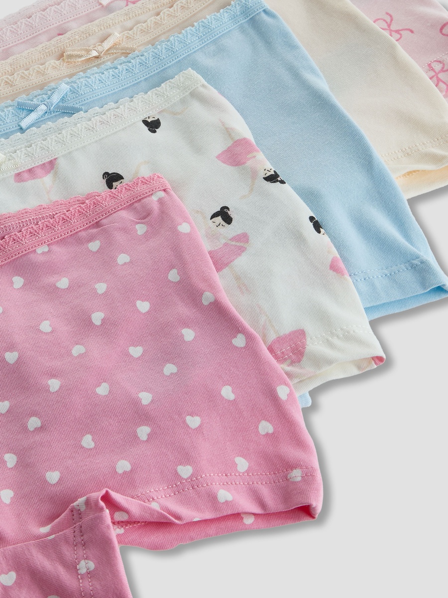 Pack of 5 Cotton Boyshorts with Ballerina Print