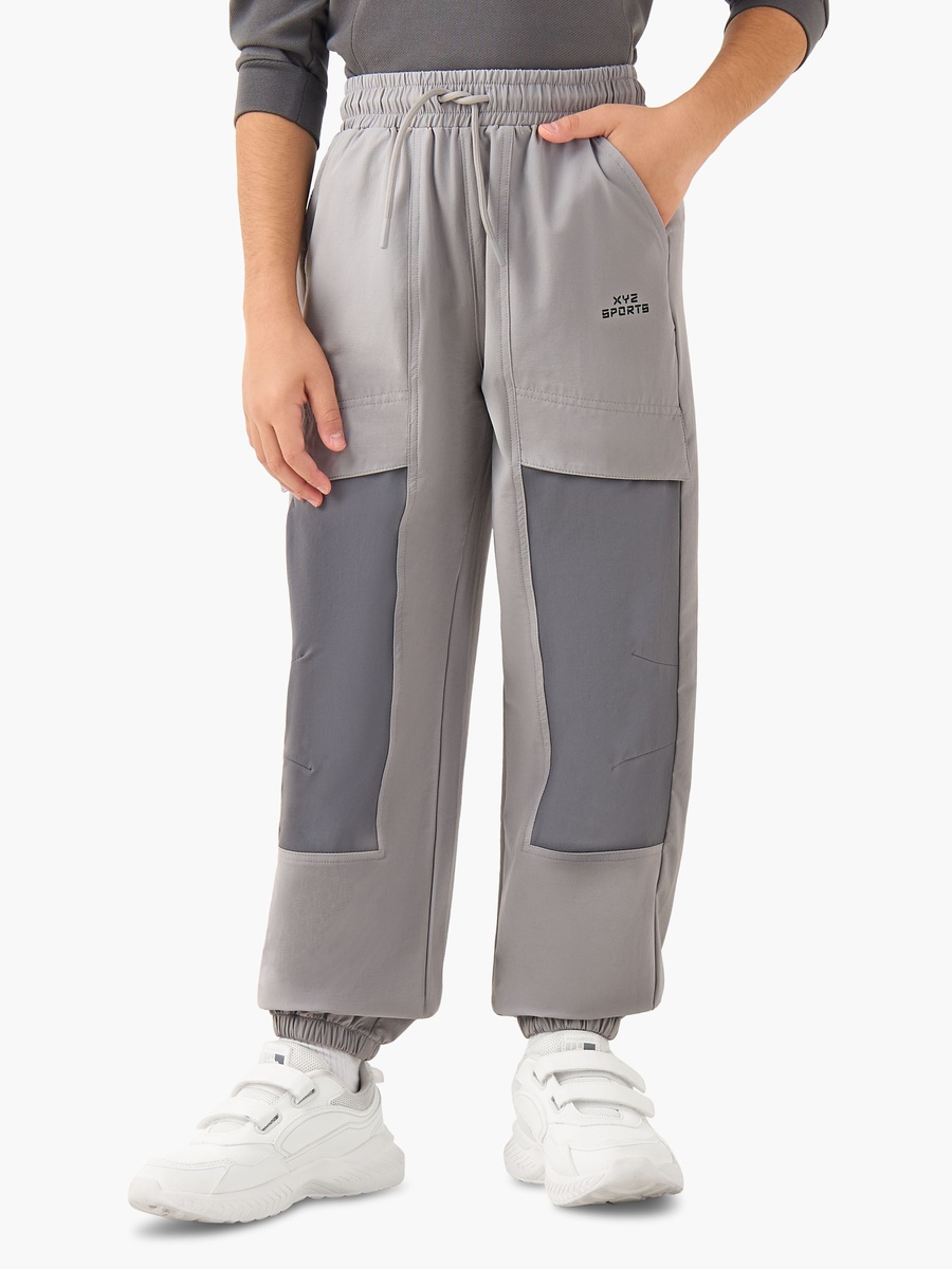 Boys Nylon Drawstring Waist Joggers with Panel Detail