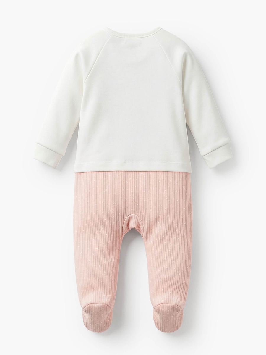 Cotton Round Neck Long Sleeves Sleepsuit with Giraffe Embroidery