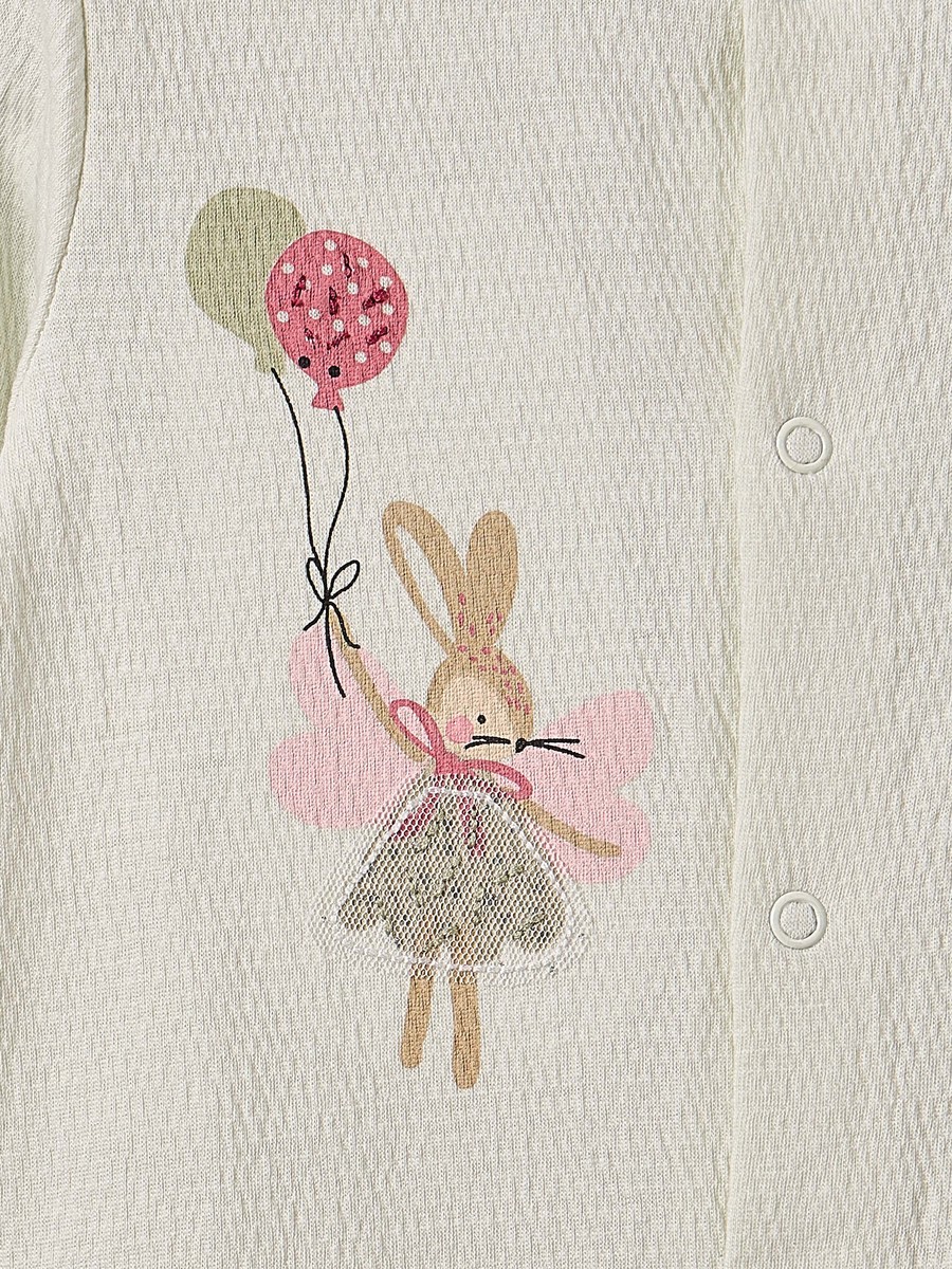 Crew Neck Long Sleeves Sleepsuit with Applique Bunny Design