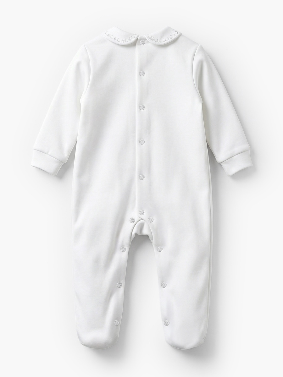 Cotton Peter Pan Collar Long Sleeves Sleepsuit with Embroidered Detail