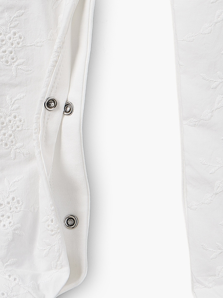 Cotton Peter Pan Collar Long Sleeves Sleepsuit with Embroidered Detail