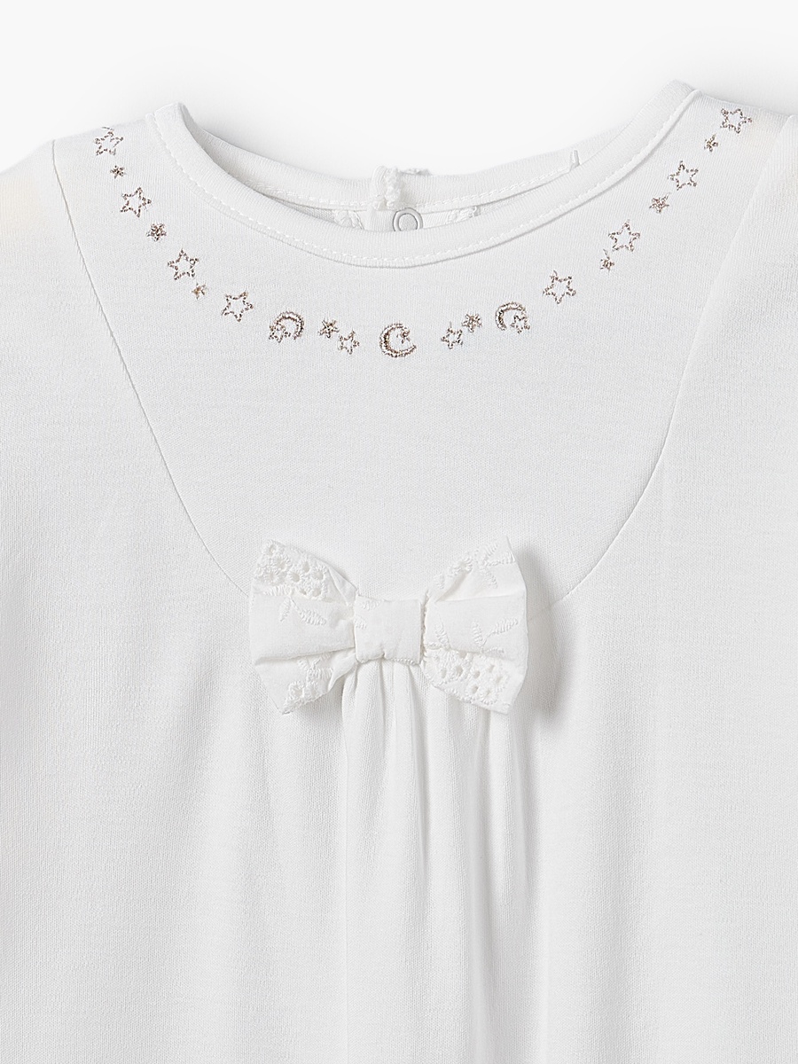 Cotton Round Neck Long Sleeves Sleepsuit with Moon and Star Embroidery