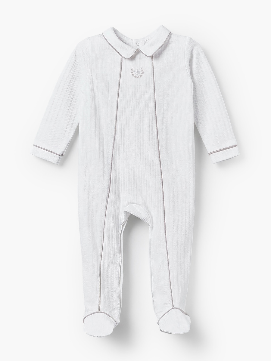 Cotton Collared Long Sleeves Sleepsuit with Textured Design