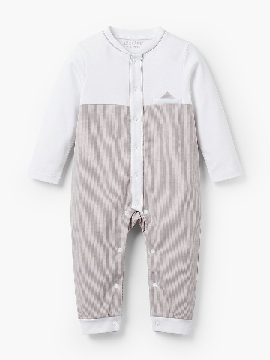 Cotton Collared Long Sleeves Sleepsuit with Stripes