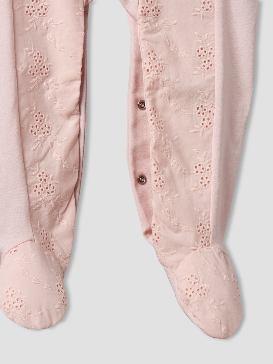 Cotton Collared Neck Long Sleeve Sleepsuit with Embroidery