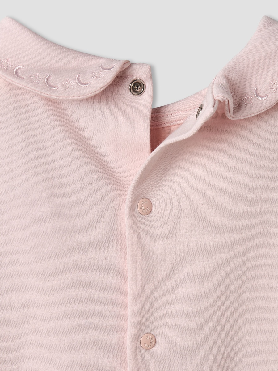 Cotton Collared Neck Long Sleeve Sleepsuit with Embroidery