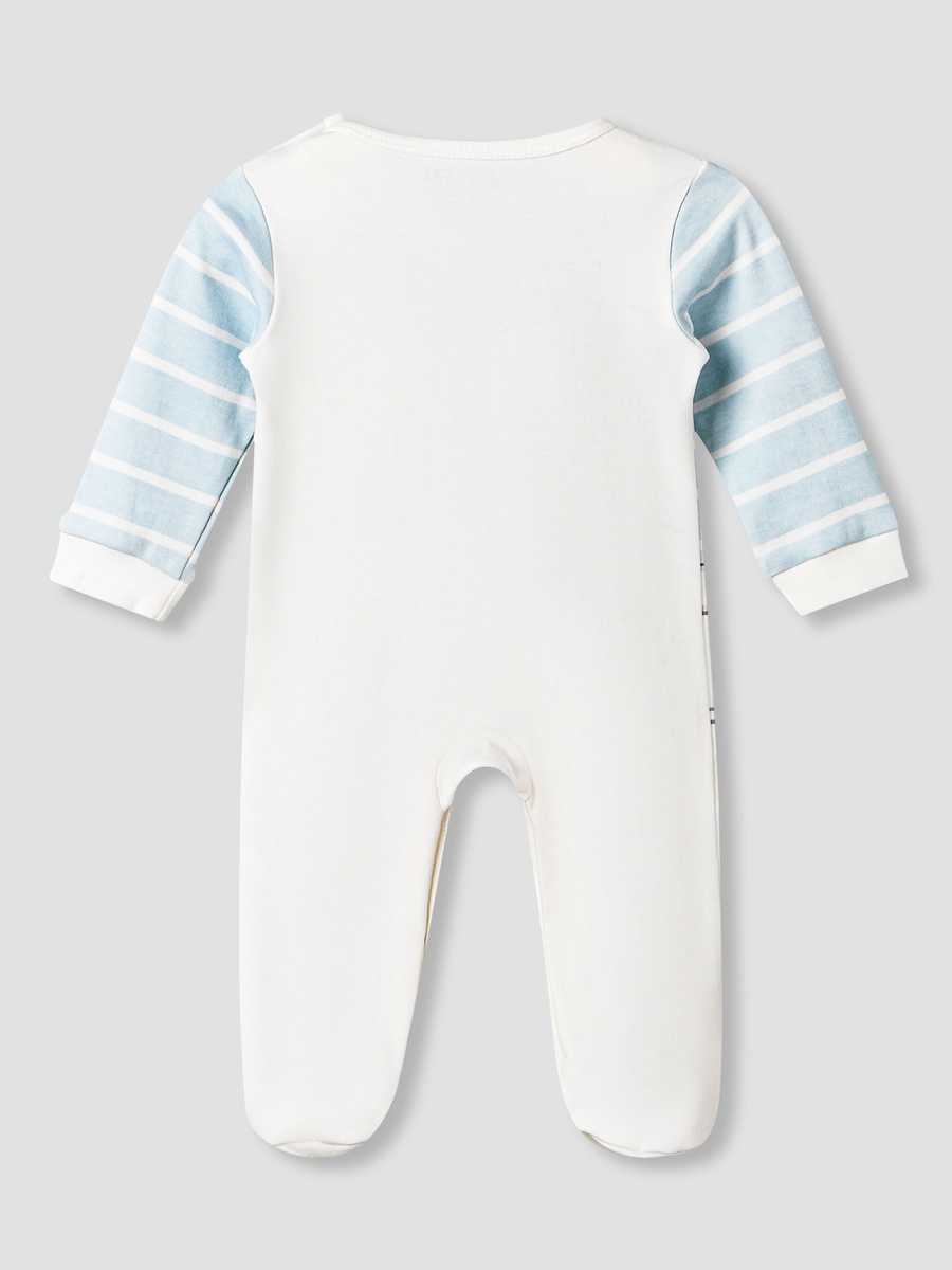 Cotton Round Neck Long Sleeves Sleepsuit with Applique Detail