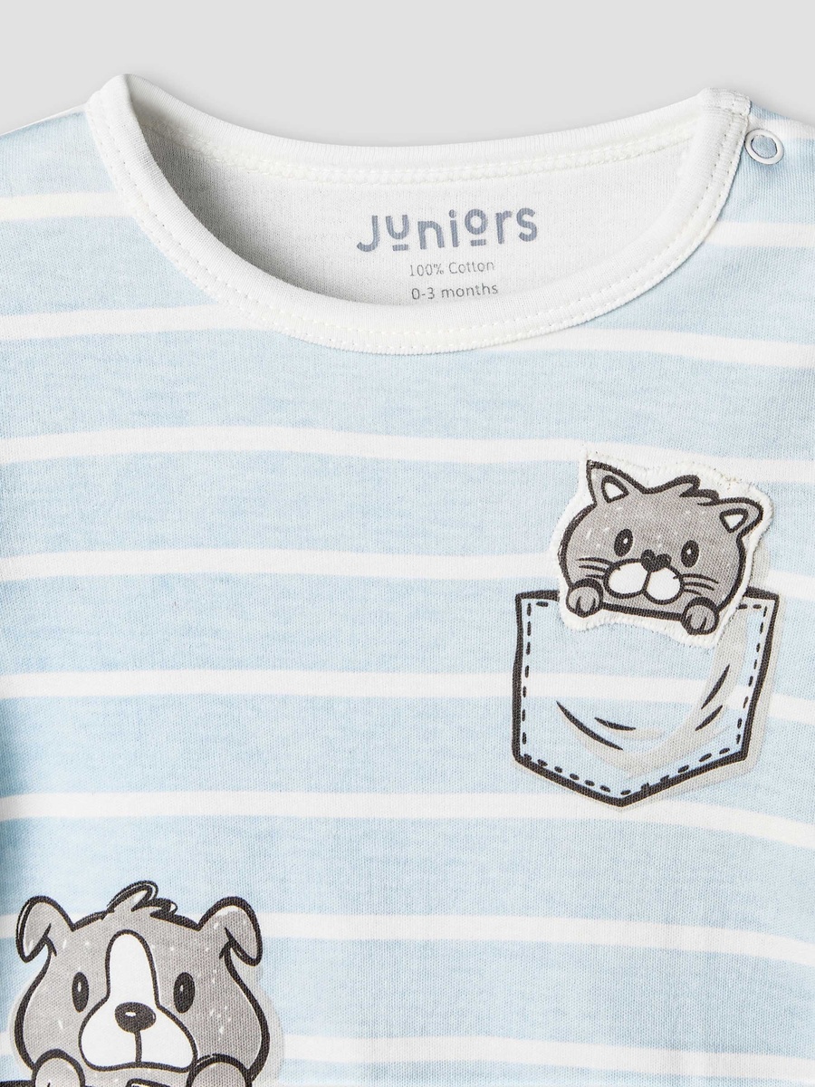 Cotton Round Neck Long Sleeves Sleepsuit with Applique Detail