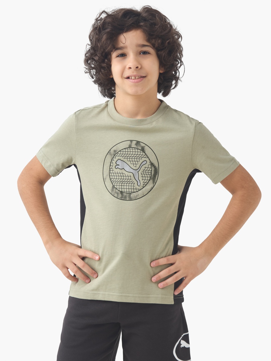 Boys Cotton Crew Neck T-Shirt with Graphic Print and Short Sleeves