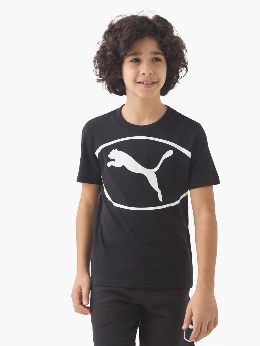 Boys Cotton Crew Neck T-Shirt with Logo Print and Short Sleeves