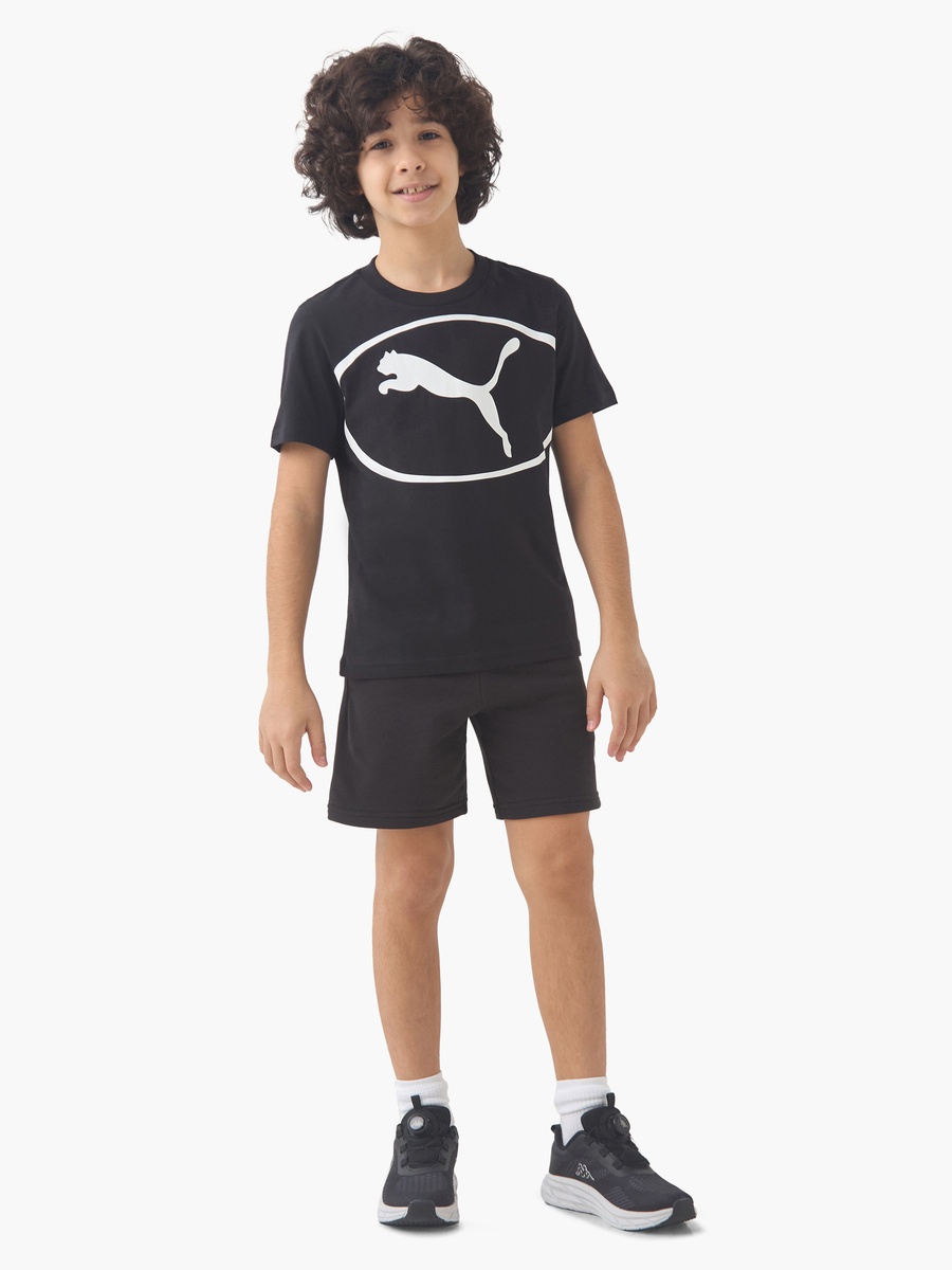 Boys Cotton Crew Neck T-Shirt with Logo Print and Short Sleeves