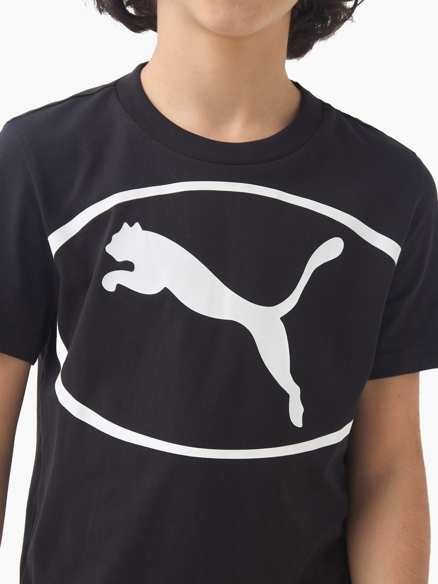 Boys Cotton Crew Neck T-Shirt with Logo Print and Short Sleeves