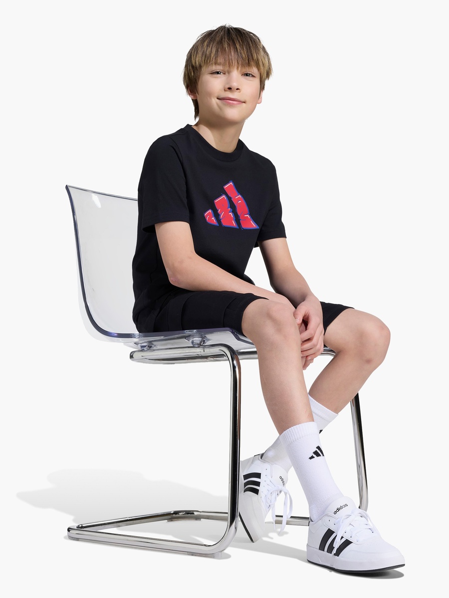 Boys Cotton Crew Neck T-Shirt with Logo Print and Short Sleeves