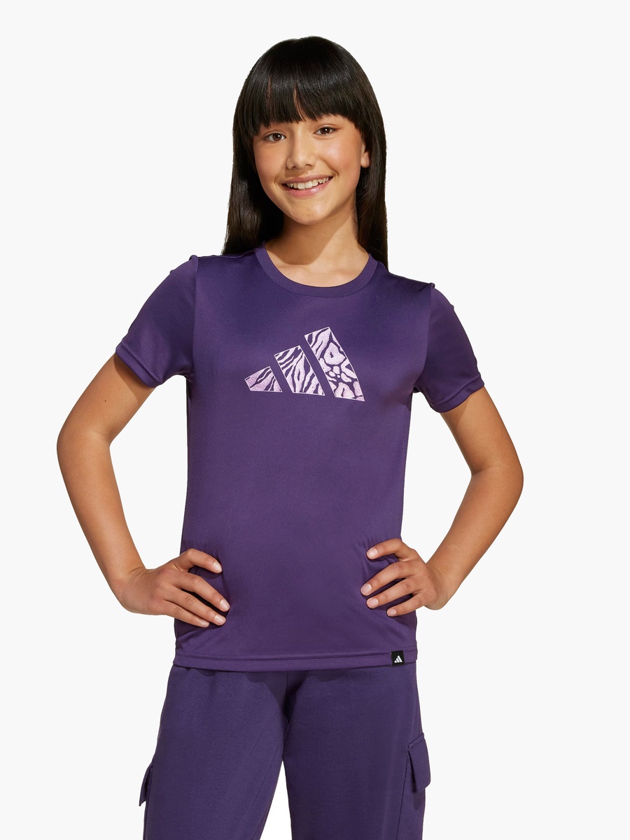 Girls Crew Neck T-Shirt with Logo Print and Short Sleeves