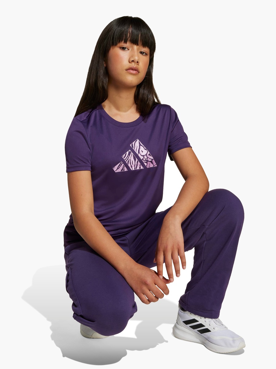 Girls Crew Neck T-Shirt with Logo Print and Short Sleeves