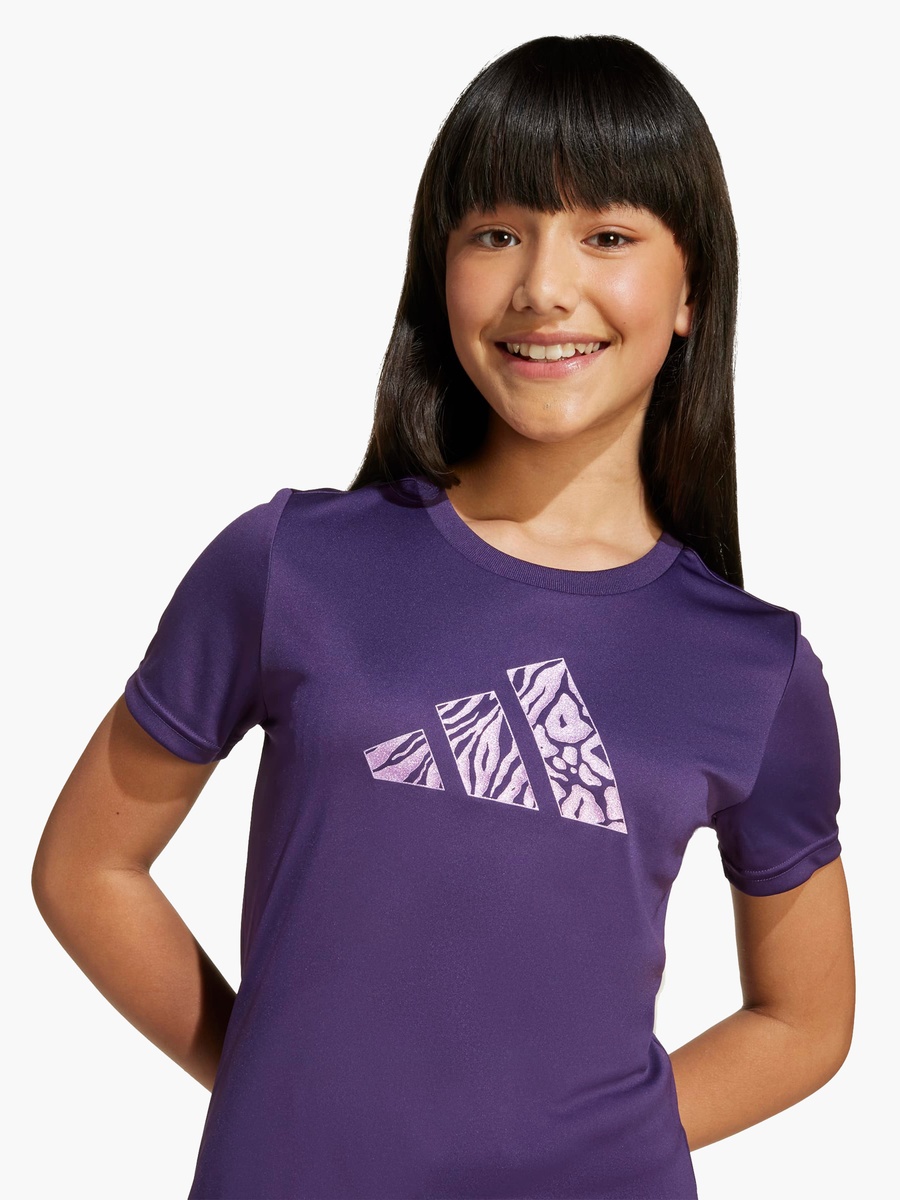 Girls Crew Neck T-Shirt with Logo Print and Short Sleeves