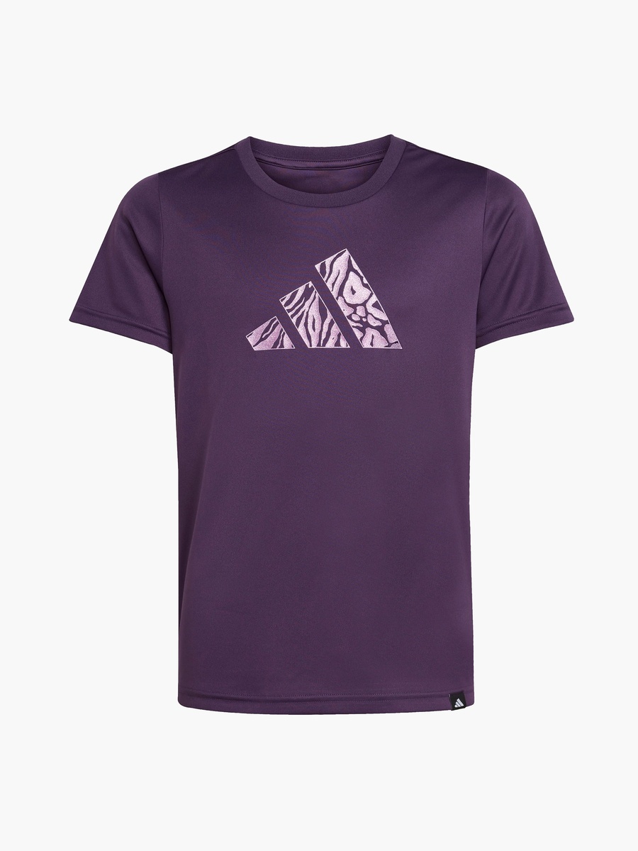 Girls Crew Neck T-Shirt with Logo Print and Short Sleeves