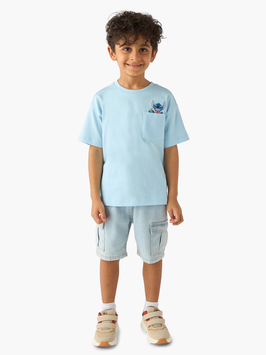 Crew Neck Short Sleeve T-Shirt with Stitch Print