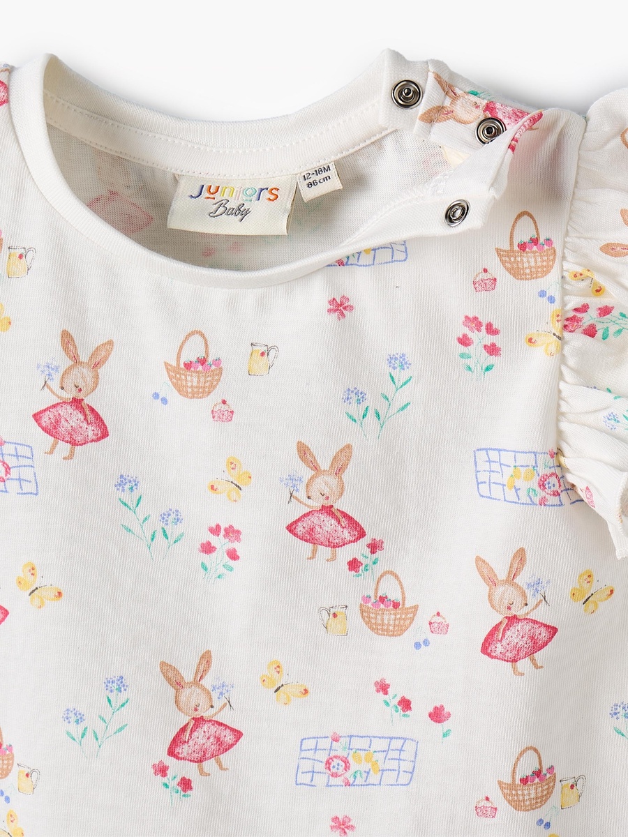 Round Neck Sleeveless T-Shirt with Bunny Print