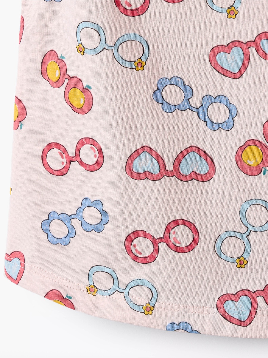Round Neck Sleeveless T-Shirt with Sunglass Print