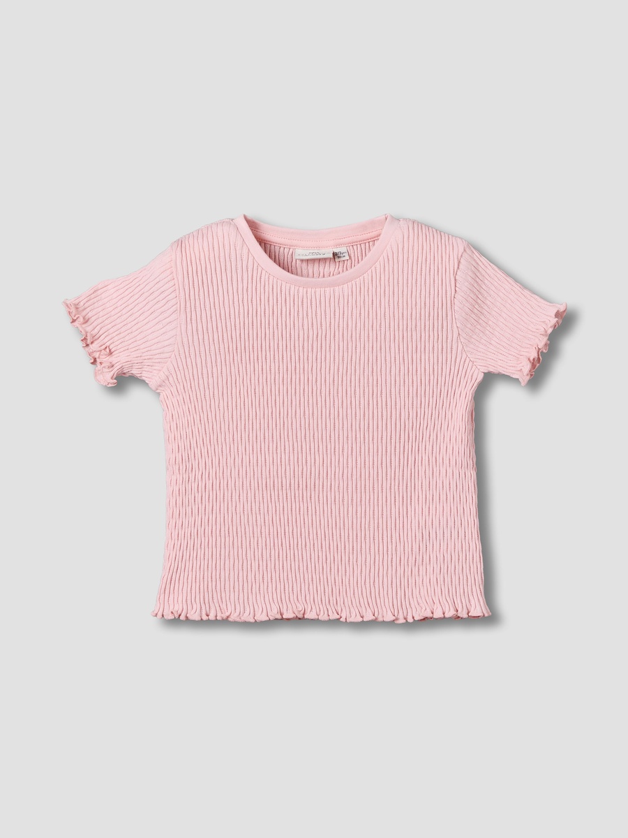Crew Neck Short Sleeves T-Shirt with Ribbed Design