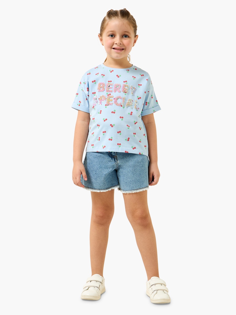 Crew Neck Short Sleeves T-Shirt with Cherry Print