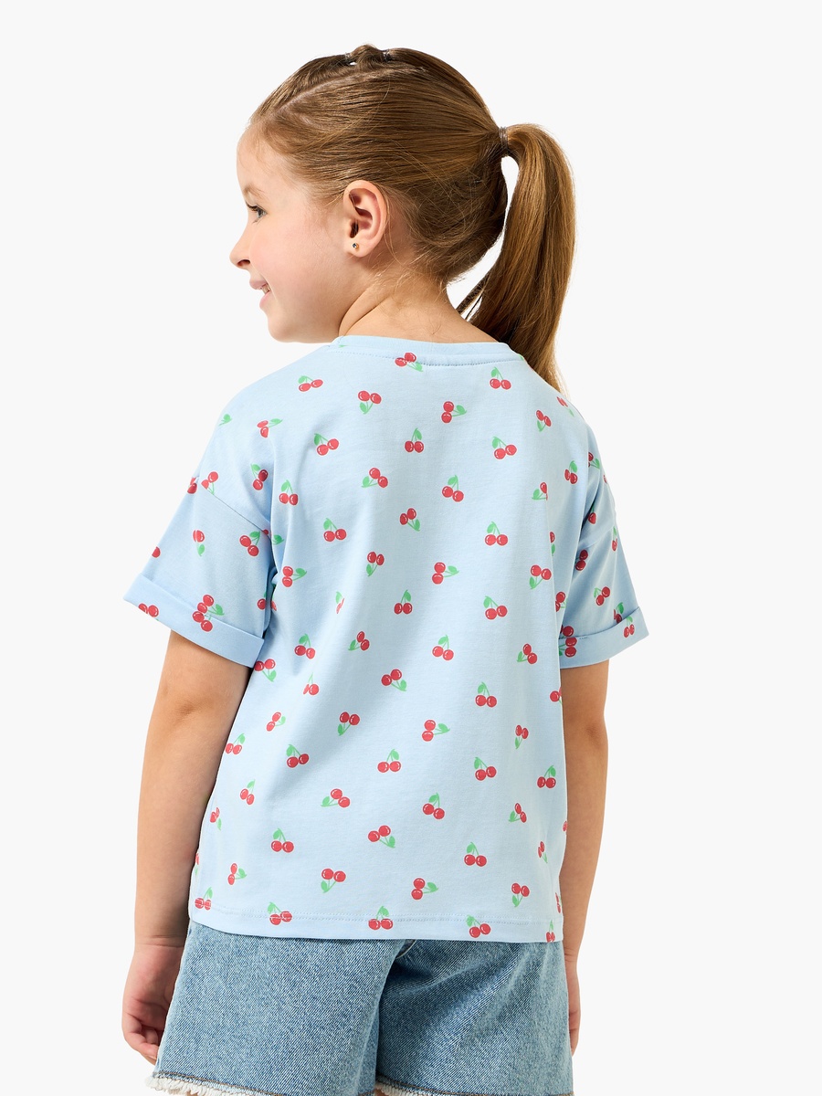 Crew Neck Short Sleeves T-Shirt with Cherry Print