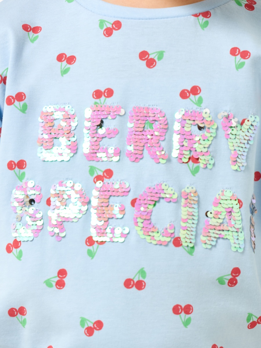 Crew Neck Short Sleeves T-Shirt with Cherry Print