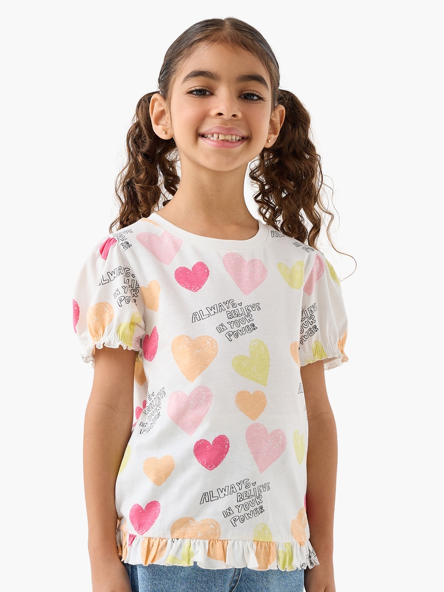 Pack of 2 Round Neck Short Sleeves T-Shirt with Heart Print