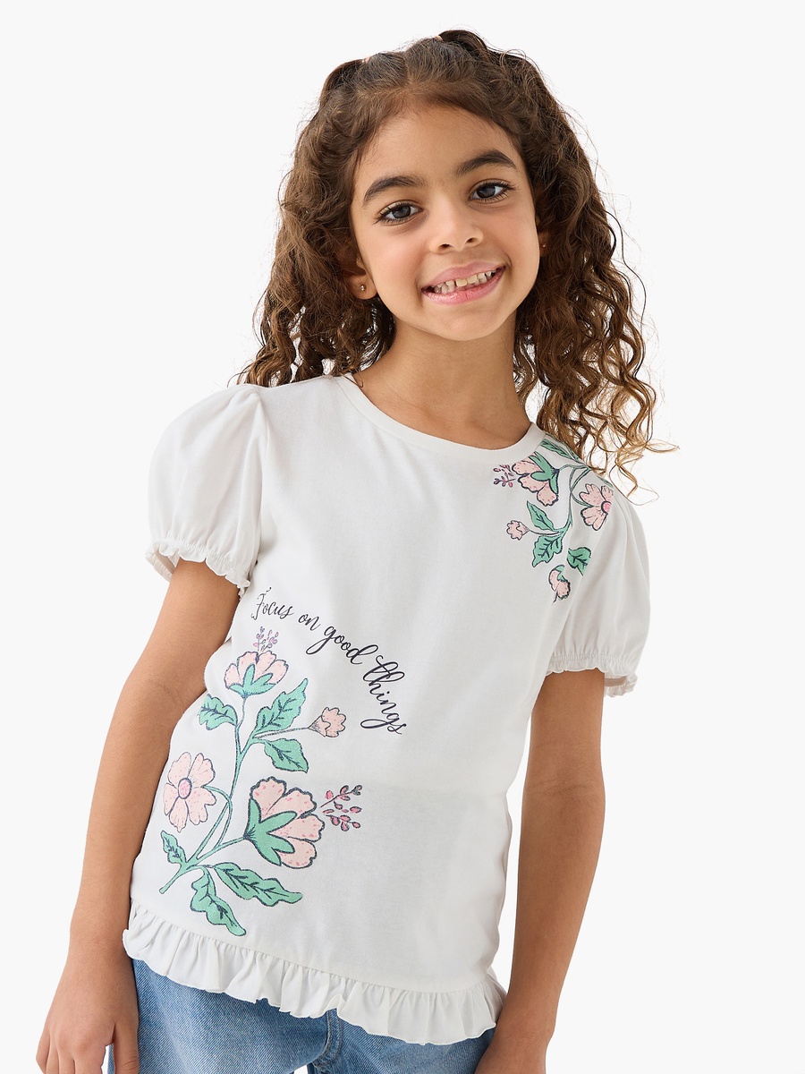 Pack of 2 Round Neck Short Sleeves T-Shirt with Floral Print