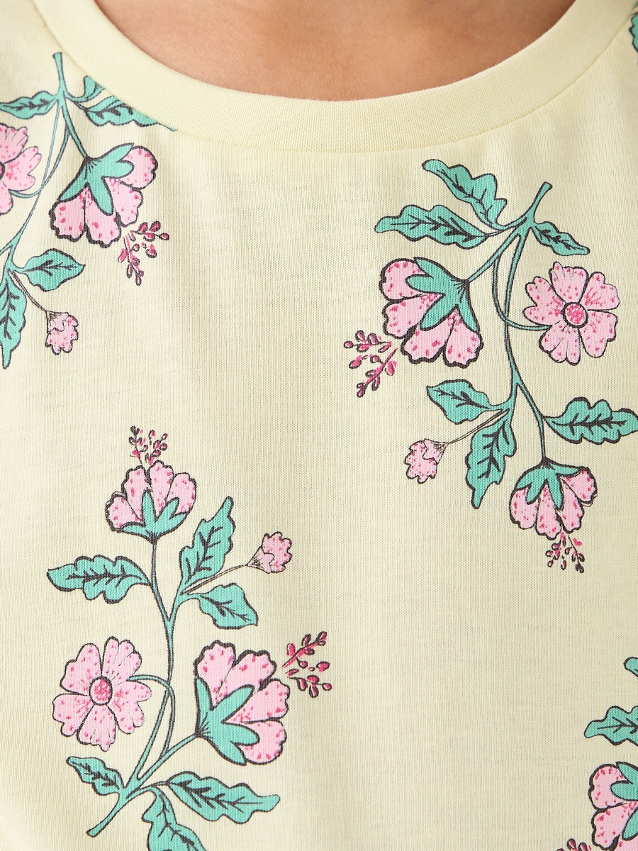 Pack of 2 Round Neck Short Sleeves T-Shirt with Floral Print