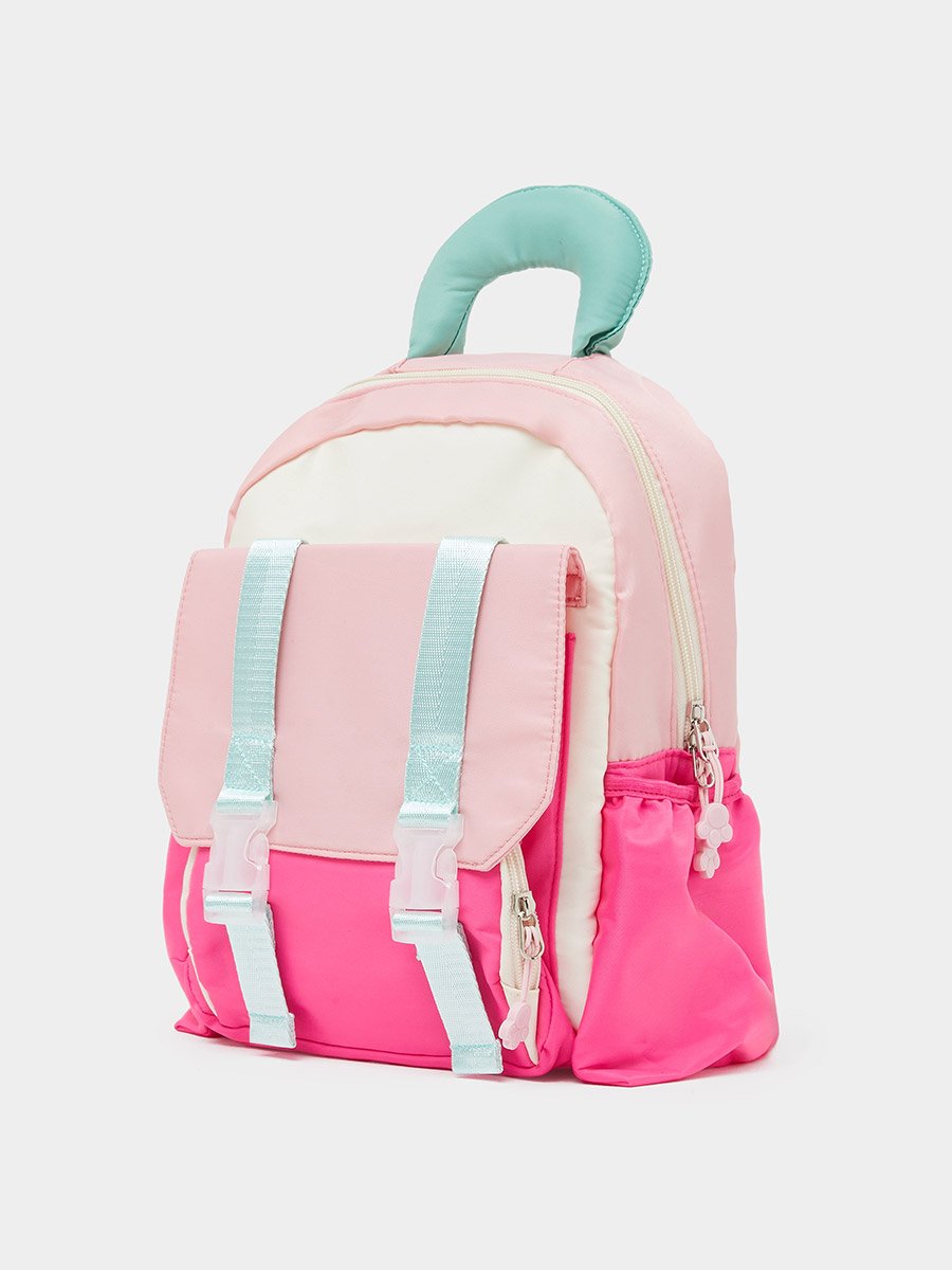 Girls Color Block Backpack with Zip Closure